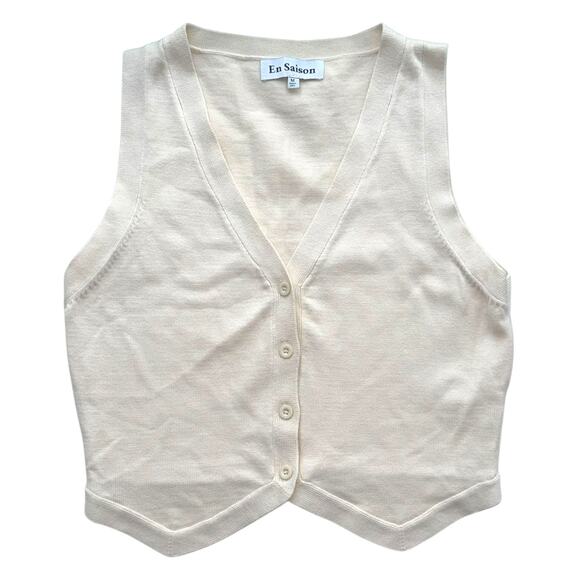 En Saison Knit Sweater Vest Sleeveless Womens Size Medium Cream/Beige - Picture 1 of 9